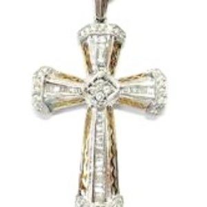 14K White Gold and Yellow Gold Diamond Cross